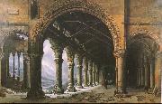 louis daguerre The Effect of Fog and Snow Seen through a Ruined Gothic Colonnade France oil painting artist